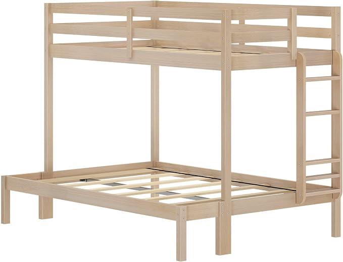 Grain & Grove Bear Twin Over Full Bunk Bed, Sturdy Bunk Bed Frame for Kids, Plywood Bunk with Ladder, Guardrail, and Slats, No Box Spring Required, Oak Embossed Natural