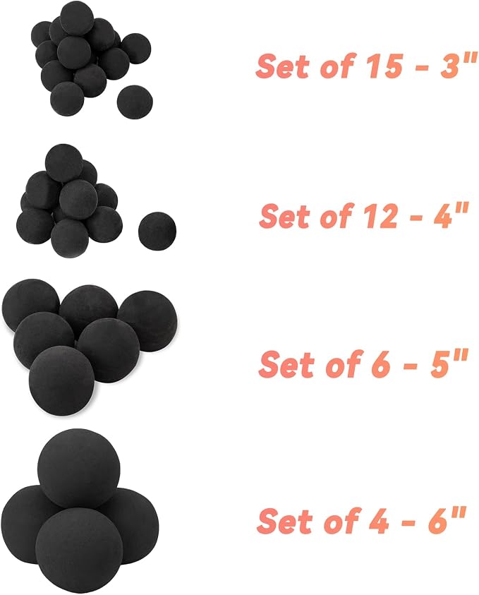 Skyflame 6 Inch Ceramic Fireplace Balls, Set of 4 Black Round Fire Stones Reusable Fire Pit Balls for Indoor and Outdoor Fire Pits or Fireplaces Accessory