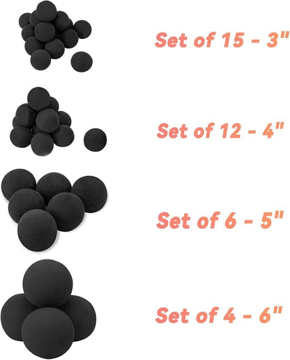 Skyflame 6 Inch Ceramic Fireplace Balls, Set of 4 Black Round Fire Stones Reusable Fire Pit Balls for Indoor and Outdoor Fire Pits or Fireplaces Accessory