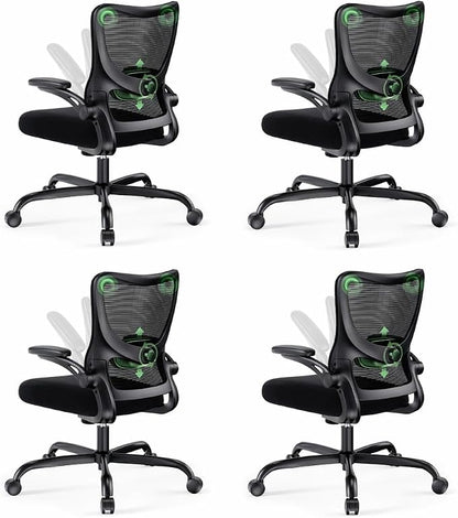 Marsail Ergonomic Office Chair Desk Chair with 3D PU Armrests and Adjustable Lumbar Support Breathable Mesh Chair Executive Rolling Swivel Comfy Task Chair for Home Office Gaming，Pack of 4