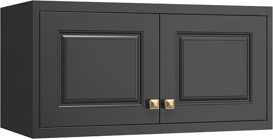 32" Metal Wall Cabinet 2 Doors,Black Hanging Cabinets with Handle,Bathroom Cabinet,Storage Cabinet 16" D x 32" W x 15" H