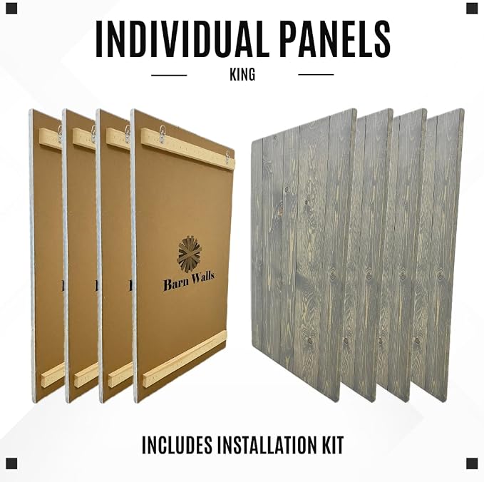 Barn Walls Solid Wood Headboard Gray Fog Oil-Based Finish with Smooth Natural Wood Grain, Wall-Mounted Panels, Adjustable Height, Rustic Coastal Bedroom, Built to Last, King Size Head Board
