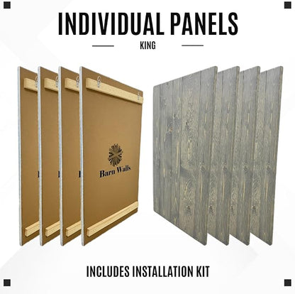 Barn Walls Solid Wood Headboard Gray Fog Oil-Based Finish with Smooth Natural Wood Grain, Wall-Mounted Panels, Adjustable Height, Rustic Coastal Bedroom, Built to Last, King Size Head Board