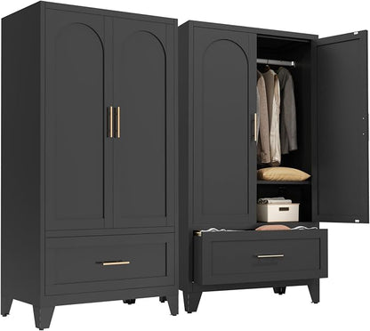 60" Matte Black Metal Storage Cabinet with 2 Doors, Drawer, Interior Rail and Adjustable Shelf, Freestanding Utility Cabinet for Office, Laundry Room, Entryway, Garage and Home Storage