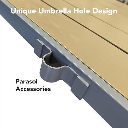 Ahomly Patio Table and Chairs Set for 6, Outdoor Dining Set Includes 59.5" Rectangle Patio Table with Side Umbrella Hole and 6 Textilene Fabric Patio Chairs for Courtyard, Backyard, Pool, Grey&Brown