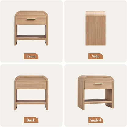 Night Stand Set of 2 [Unique Curved Profile] [FSC-Certified Wooden Board] 1-Drawer and 1 Storage Shelf Nightstand 24" H Metal Handle Modern Bedside Table Side Table End Table for Bedroom