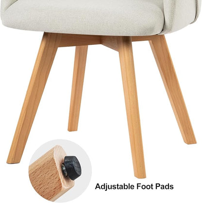 Swivel Dining Chairs Set of 6, Mid Century Modern Dining Chairs with Arms and Wood Legs, Linen Fabric Upholstered Kitchen Chairs for Dining Room Living Room, Comfortable Widen Seat, Beige
