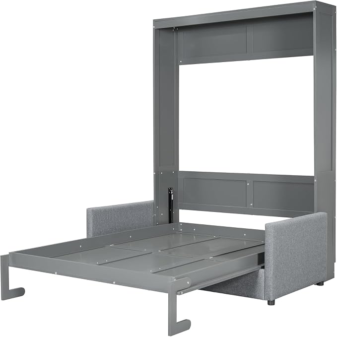 MERITLINE Full Murphy Bed with Couch,Wood Murphy Bed Cabinet with Sofa,Fold up Bed Grey Murphy Wall Bed Full Size