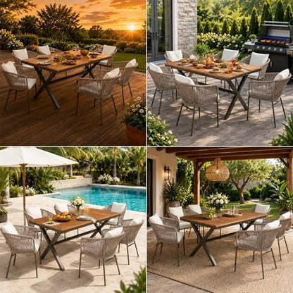 7-Piece Patio Dining Set for 6, Outdoor Patio Furniture Set, Beige