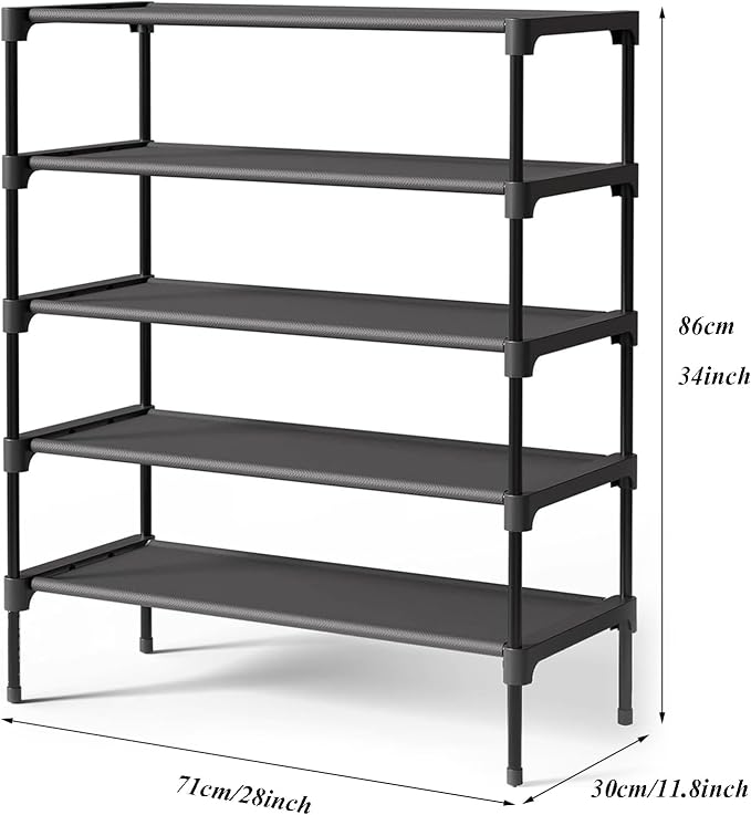 Multi Tier Shoe Rack for Closet Metal Wide Shoe Storage Organizer Oxford Fabric Cover Shoe Shelf for Entryway, Bedroom, Floor, Closet, Porch, Dorm, Living Room