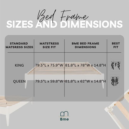 Bme Dinkee Signature Ivory White King Bed Frame Without Headboard - Modern & Minimalist Style with Acacia Wood - 12 Strong Wood Slat Support - Easy Assembly - No Box Spring Needed