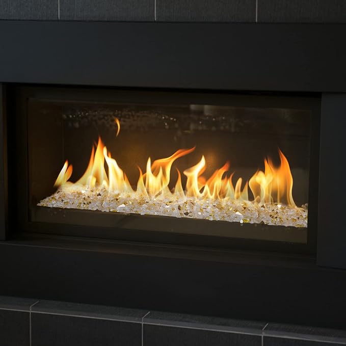 Onlyfire 10 lbs Fire Glass Rocks 1/2 Inch, Reflective Tempered Glass for Propane Fire Pit & Gas Fireplace, High Luster Firepit Glass Stones for Fire Table, Gold (Multicolor Options Available)