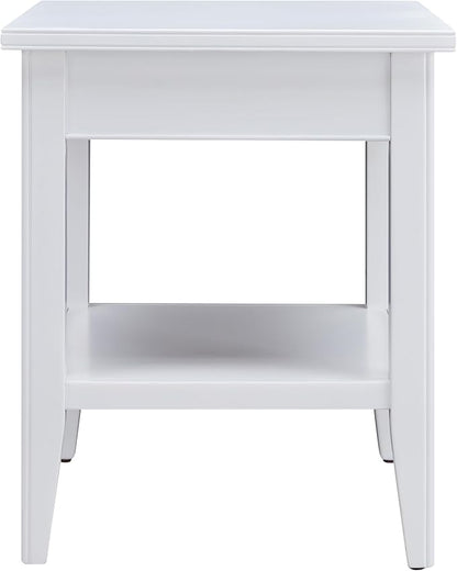 Leick Home Laurent 20 in. Solid Wood End Table with Shelf and Drawer, White, 10507-WT