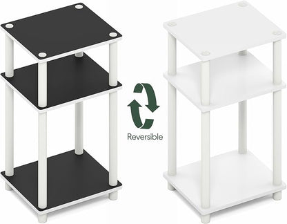 Furinno Turn-N-Tube Side Table, 3-Tier End Table with Open Shelf, Toolless Assembly Night Stand, Bedside Table, for Living Room, Bedroom, White Espresso