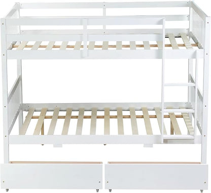 Ball & Cast Full Over Full Wood Bunk Bed for Kids,Convertible Storage Bunk Bed with Two Storage Drawers and Ladder,Can Be Divided Into Two Full Size Daybeds,No Box Spring Required,White