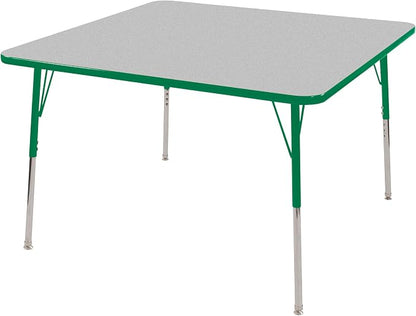 Norwood Commercial Furniture Adjustable Height Classroom Activity Table for Kids & Adults, Square Activity Table for School and Home, Gray Nebula/Green, 36" W x 36" L