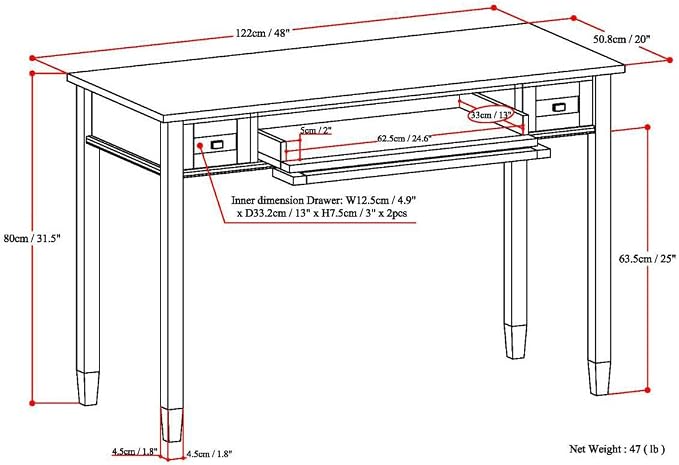 SIMPLIHOME Warm Shaker Desk - 48 Inch Wide Solid Wood Writing Desk in Fog Grey, Transitional Home Office Computer Table for Workspace or Study with Flip-Down Keyboard Tray and 2 Drawers