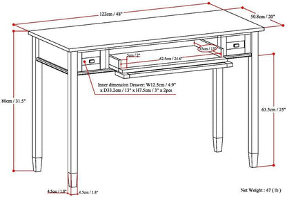 SIMPLIHOME Warm Shaker Desk - 48 Inch Wide Solid Wood Writing Desk in Fog Grey, Transitional Home Office Computer Table for Workspace or Study with Flip-Down Keyboard Tray and 2 Drawers