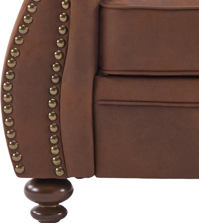 Couchus Mid-Century Vintage Sofa Couches with Rivet Design,3-Seater Sofa,Removable Sofa Cover Upholstered Cushions and Solid Wood Frame (Caramel Rust, 3-Seater)