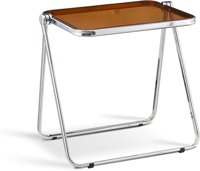 Acrylic Folding Table - Modern TV Tray Dinner Table for Eating on Couch - Small Folding Table Foldable Computer Desks Space-Saving with Chrome Frame No Assembly Required -Tawny