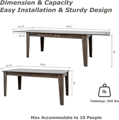 Extendable Dining Table for 6-10 People,70.87''-106.3''Modern Space-Saving Wood Kitchen Table,Rectangle Folding Conference Meeting Table for Living Meeting Room Kitchen,Black Oak