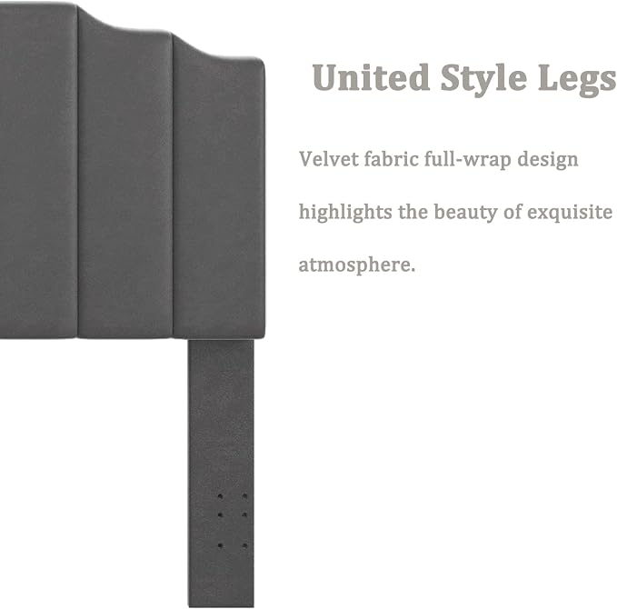 Befurtori Queen Size Headboard Only, Velvet Wall Mounted Headboard Queen/Full Size for Adjustable Bed, Modern Vertical Channel Design with Curved Tufted Upholstered Head Board,Dark Gray