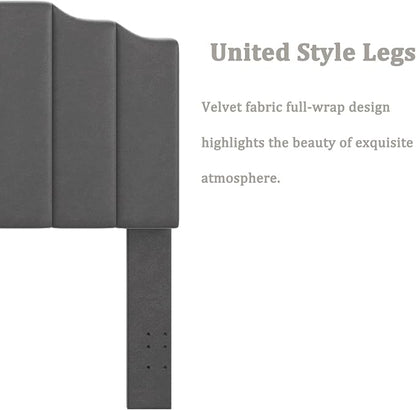 Befurtori Queen Size Headboard Only, Velvet Wall Mounted Headboard Queen/Full Size for Adjustable Bed, Modern Vertical Channel Design with Curved Tufted Upholstered Head Board,Dark Gray