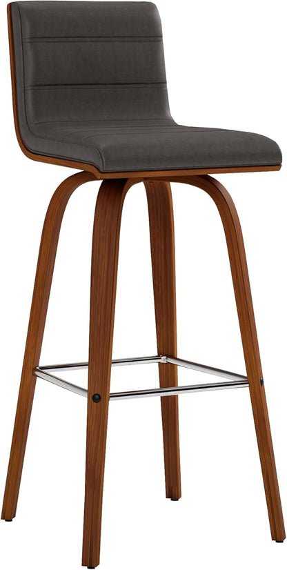 Vienna 30" Swivel Bar Stool in Walnut Wood Finish with Gray Faux Leather - Set of 3
