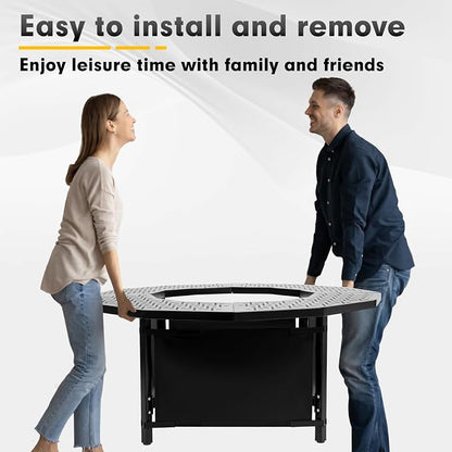 40 Inch Fire Pit Surround Tabletop for Solo Stove Bonfire up to 19.5" and Most Wood Burning Fire Pits, 24.4 in Inner, Coated Metal Outdoor Fire Pit Table with 360° Safety Barrier