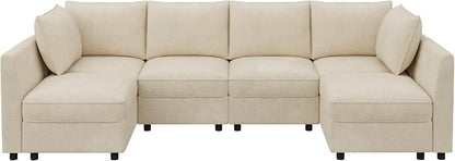 HONBAY Modular Sectional Sofa Couch with Storage, Modern U Shaped Sectional Sofa, Convertible Sectional Couch for Living Room - Beige