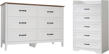 Gizoon 2-Piece Bedroom Furniture Set – Includes a 5 Drawer Dresser, a 6 Chest of Drawers,Modern Farmhouse Dresser Set, Ideal for Bedroom, Living Room