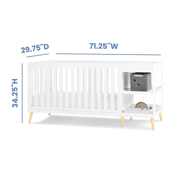 Delta Children Essex 4-in-1 Convertible Crib and Changer, Bianca White w/Natural