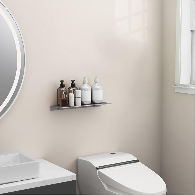 Danpoo 16 inch Gray Floating Shelf for Wall Organizer & Storage, Display Shelf, Metal Wall Shelf for Bathroom, Living Room, Kitchen, Bedroom