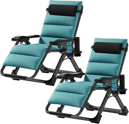 Zero Gravity Chair, Lawn Recliner, Reclining Patio Lounger Chair, Folding Portable Chaise with Detachable Soft Cushion, Cup Holder, Headrest