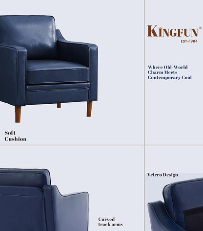 Kingfun Accent Chair Set of 2, Living Room Chairs, Faux Leather Reading Armchair, Mid Century with Solid Wood Foot, Upholstered Modern Decor for Bedroom, Apartment