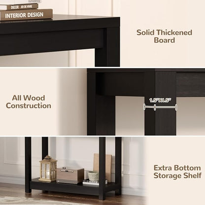 Besiost Farmhouse End Table, Narrow Side Table, Slim End Table with Storage Shelf, Small Console Table for Small Spaces, Nightstand Sofa Table for Living Room, Bedroom, 24" Embossed Wood Grain Black
