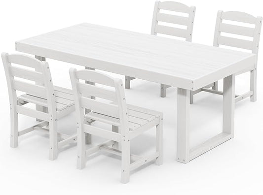 SERWALL HDPE Outdoor Dining Set for 4, 67'' Patio Table and Chairs Set | with Armless Seat