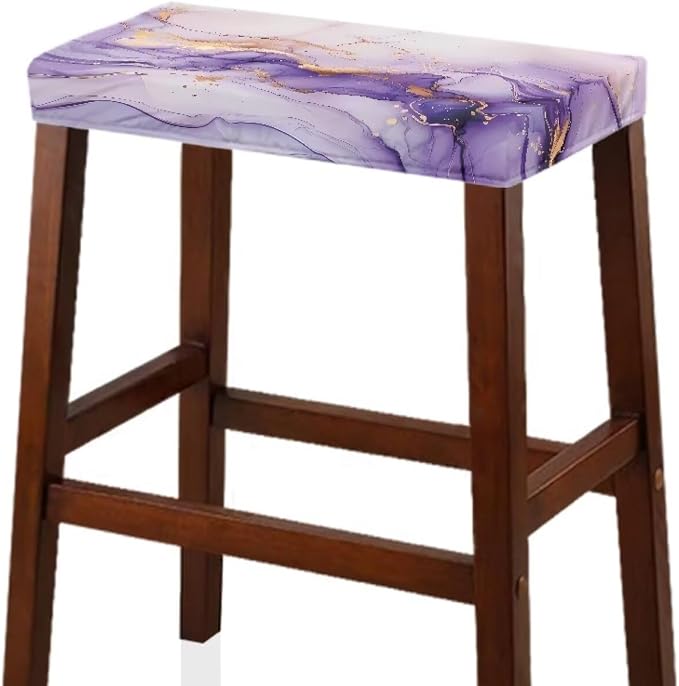 Vanity Stool Covers Bar Stool Covers Set of 2 Light Purple Marble Print Bar Stool Saddle Seat Covers Rectangle Bench Seat Protector Barstool Covers with Elastic Bands for 14-20 inch Stool
