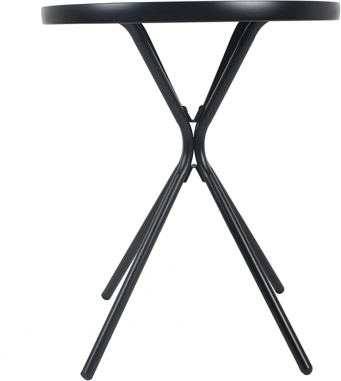 3-Piece Folding Bistro Set, Weather-Resistant Outdoor/Indoor Conversation Set with Heavy-Duty Powder-Coated Steel Frame and Tempered Glass Side Table for Patio, Yard, Garden (Brown)