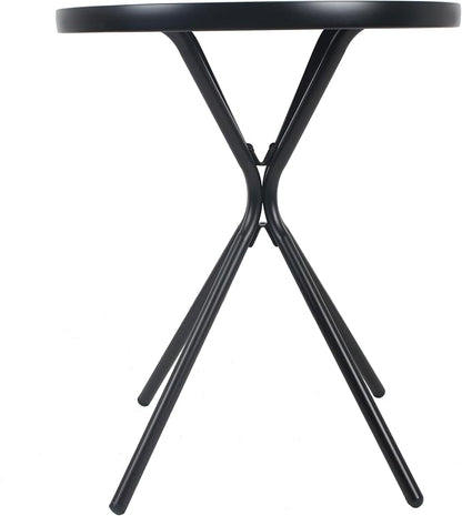3-Piece Folding Bistro Set, Weather-Resistant Outdoor/Indoor Conversation Set with Heavy-Duty Powder-Coated Steel Frame and Tempered Glass Side Table for Patio, Yard, Garden (Brown)