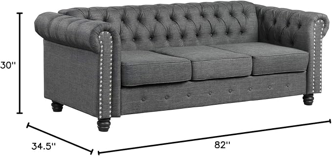 Morden Fort Classic Chesterfield Sofa Set 82'', Tufted Sofa for Couch Set with Solid Wood Legs Thick Cushion, Pet-Friendly Deep Seat Sofas Couches for Living Room Bedroom Apartment - Linen Grey