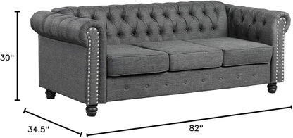 Morden Fort Classic Chesterfield Sofa Set 82'', Tufted Sofa for Couch Set with Solid Wood Legs Thick Cushion, Pet-Friendly Deep Seat Sofas Couches for Living Room Bedroom Apartment - Linen Grey