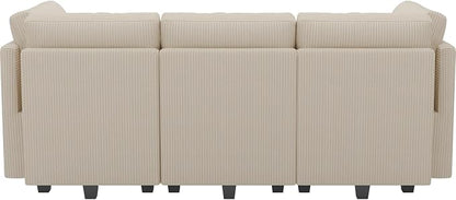 Belffin Modular Sectional Sleeper Sofa with Storage Seat 6 Seat Sectional Sleeper Sofa Bed Corduroy Convertible Sectional Couch with Reversible Chaise Beige Modular Couch for Living Room