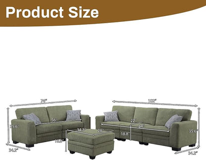 Legend Vansen Oversized Modular Sectional Sofa,6 Seat U Shaped Couch with Ottoman,Corduroy Sofa with Deep Seat,Convertible Large Sectional Couches for Living Room (Olive, L2+3)