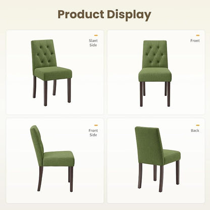 Upholstered Dining Chairs Set of 4, Modern Fabric Dining Chairs with Tufted Design, Kitchen Side Chairs, Farmhouse Dinner Chair with Wood Legs for Kitchen Restaurant Living Room, Green