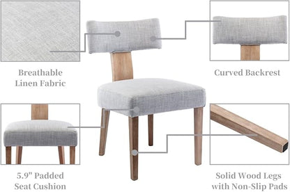 RIVOVA Linen Dining Chairs Set of 6, Modern Dining Chair with Wood Legs, Upholstered Dining Chairs for Dining Room, Kitchen, Vanity, Living Room, Grey