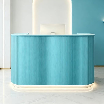 Modern Reception Desk Check Out Counter Front Desk for Spa Salon Office | Power Outlet Lockable Cabinet Keyboard Tray Privacy Panel Cable Grommet Open Storage Storage Cabinet