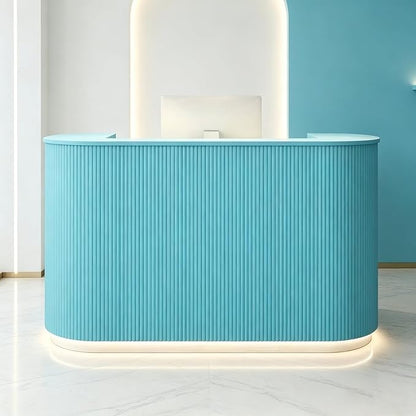 Modern Reception Desk Check Out Counter Front Desk for Spa Salon Office | Power Outlet Lockable Cabinet Keyboard Tray Privacy Panel Cable Grommet Open Storage Storage Cabinet