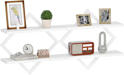 CHOEZON Floating Shelves, Set of 2 Wall Shelves, 2-Tier Hanging Shelves, Wall Shelf Set of 2, for Living Room, Bedroom, Kitchen, Office, Study, White TBJ01P2WB