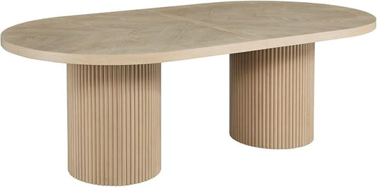 Dobby 90"-123" Extendable Oval Wooden Dining Table, Light Oak | Mid Century Modern, Double Pedestal Base, For 6 People, Large